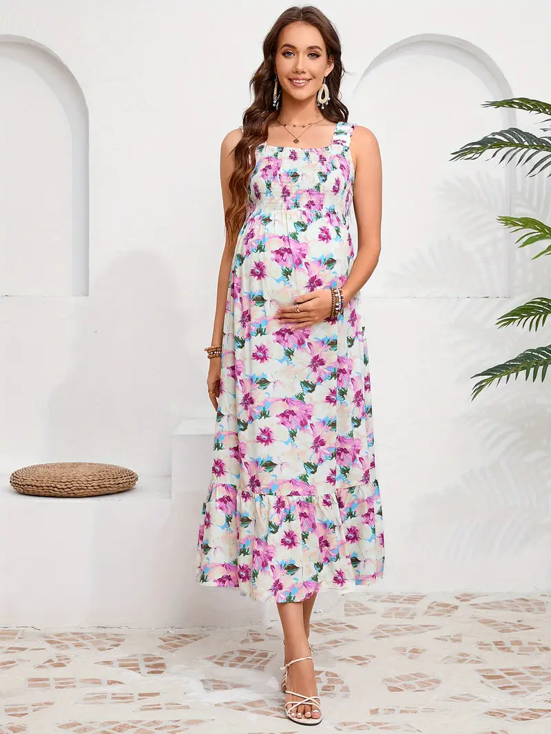 womens maternity dress elastic strap square neck floral - Temu womens maternity dress elastic strap square neck floral - Temu