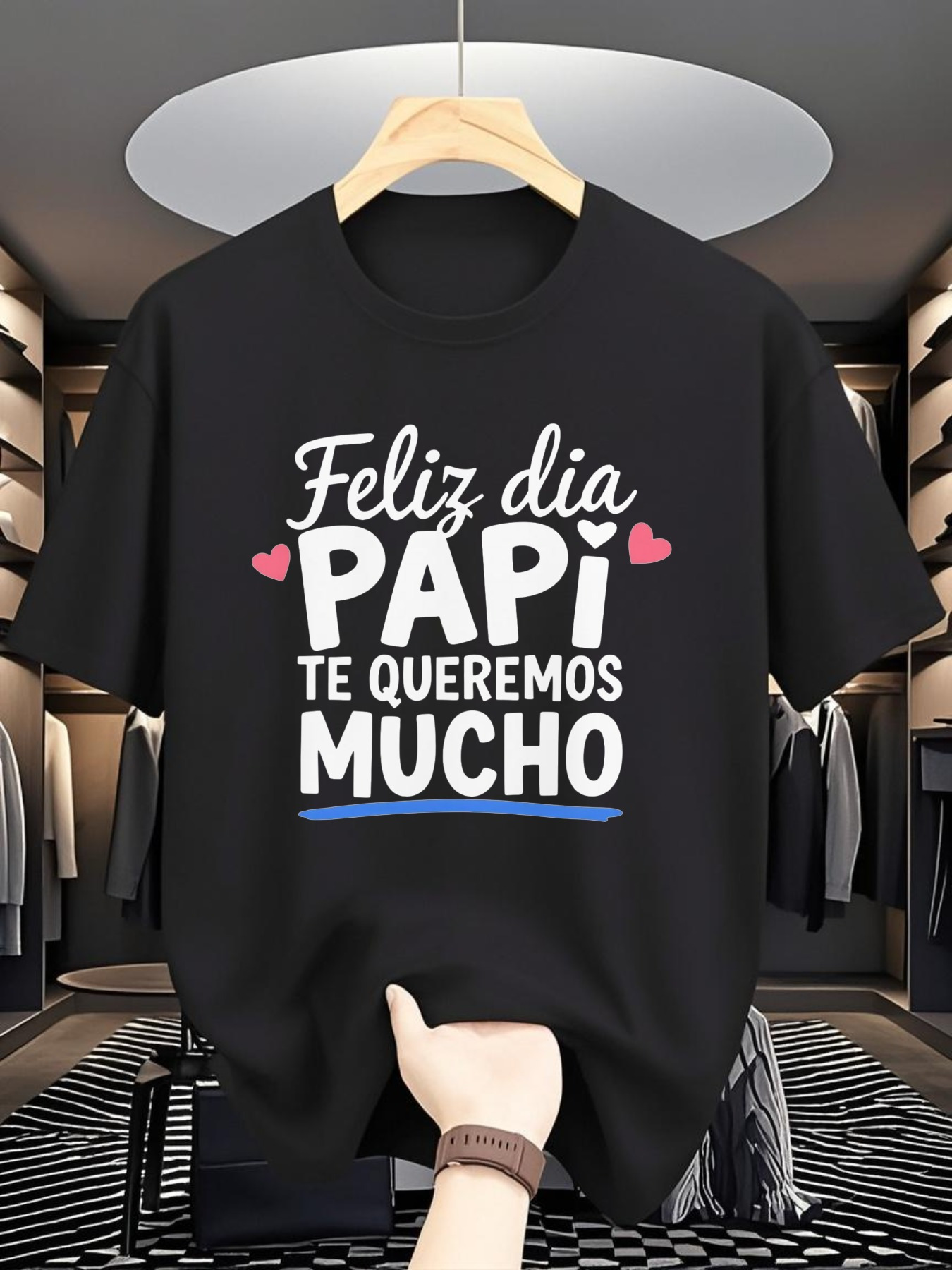 mens happy fathers day spanish love print t shirt   d a pap   black short sleeve casual tee     machine washable gift for dad round neck shirt  able clothing everyday tee stylish shirt breathable material summer top dad gifts