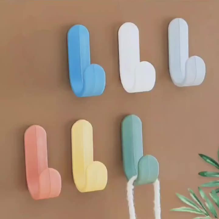 Decorative Adhesive Wall Hooks, Nordic Style Colorful Wall Sticky Hangers,  No Drilling Free Nail Coat Hooks for Cafe Living Room Kitchen Bathroom Door  - Pink + yellow