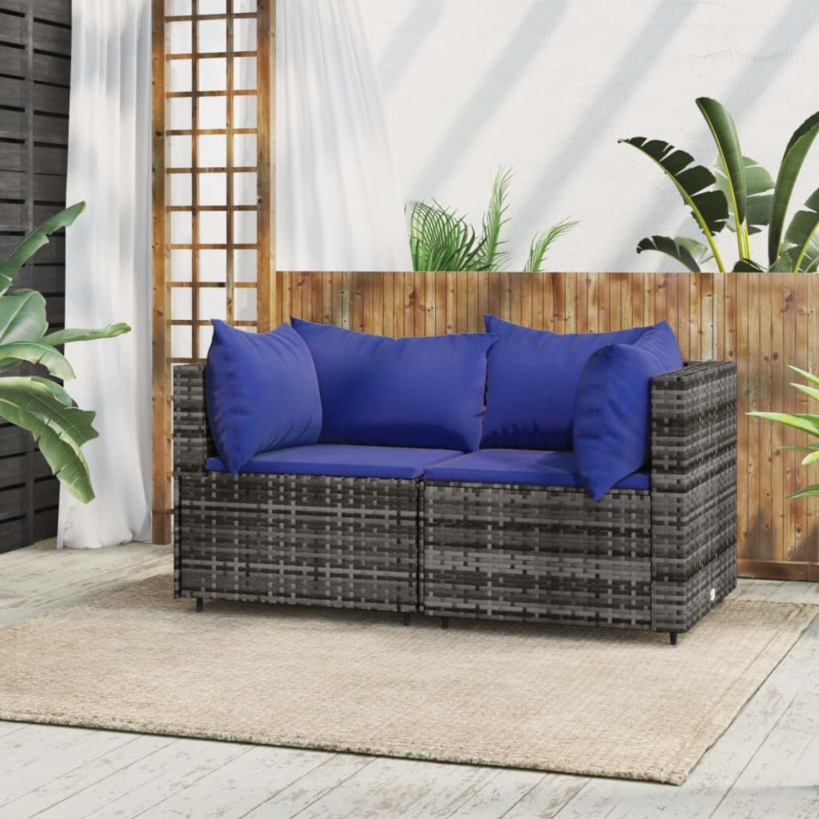 Set Of 2 Grey Poly Corner Sofas With Cushions