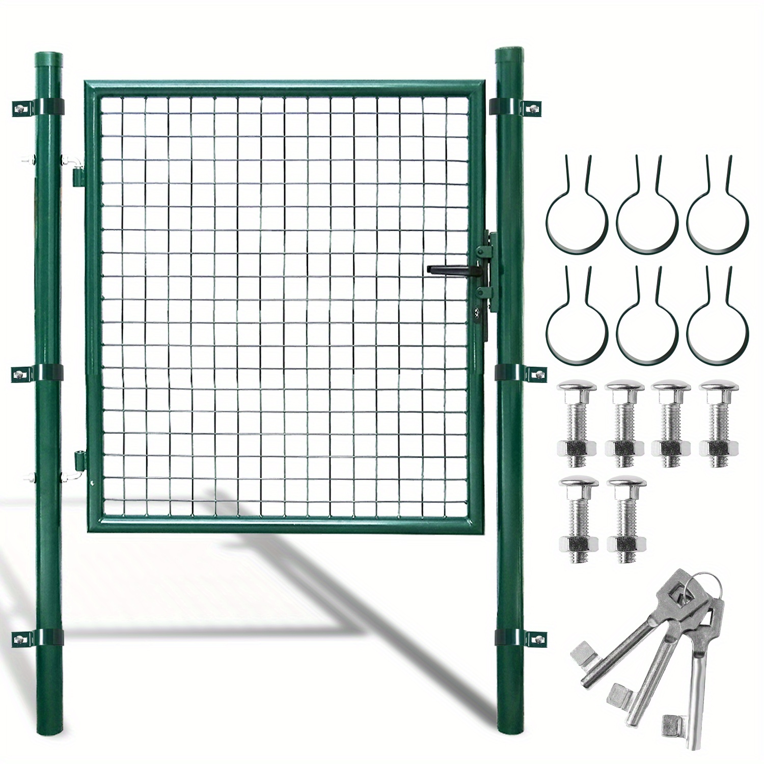 Image of Garden Gate, 125x100cm Garden Gate Made Of Galvanized Steel, Garden Gate For Bar Mesh Fence Gate, Yard Gate, Including Stainless Steel Handle And Key, Green