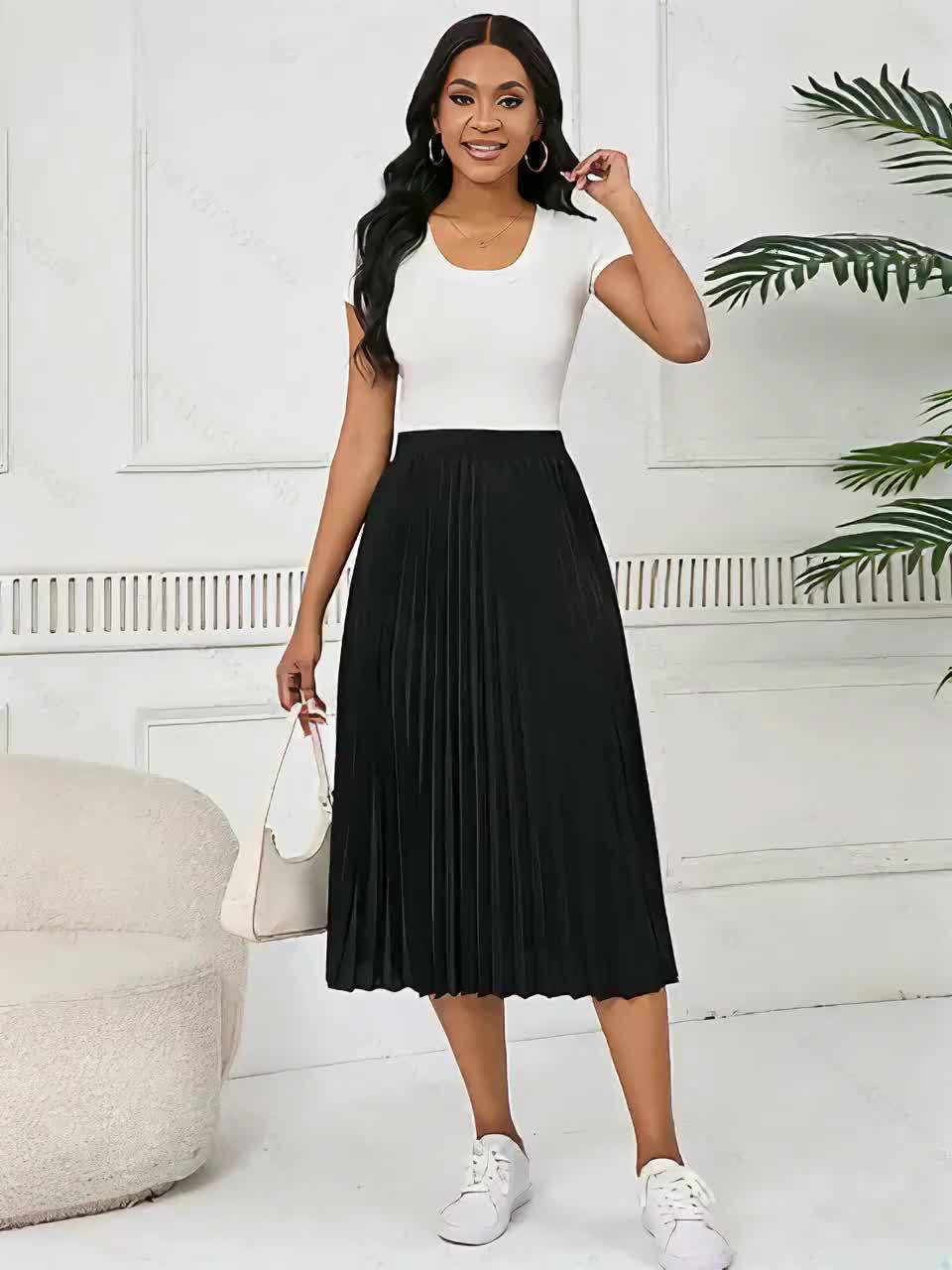 womens elegant polyester pleated midi skirt elastic - Temu Oman