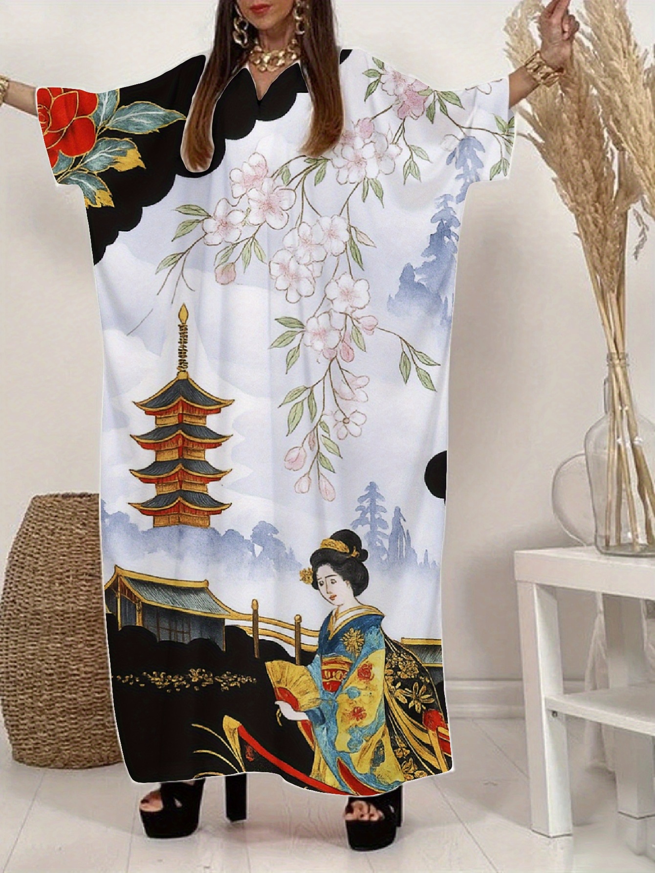 japanese style dresses Maxi Linen Dress combining classic elegance with modern style 9,327 Japanese Style Dresses Stock