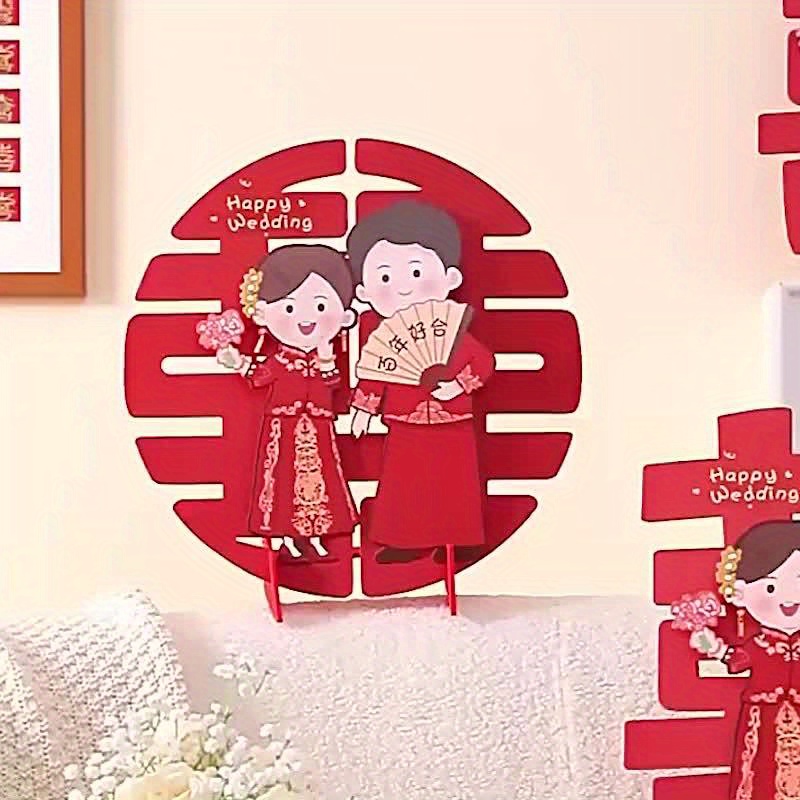 Chinese Wedding Double Happiness Crafts Wall Mount Wood Decorations New House Supplies Decorative Home Bedroom Decor DIY Durable Exquisite Square