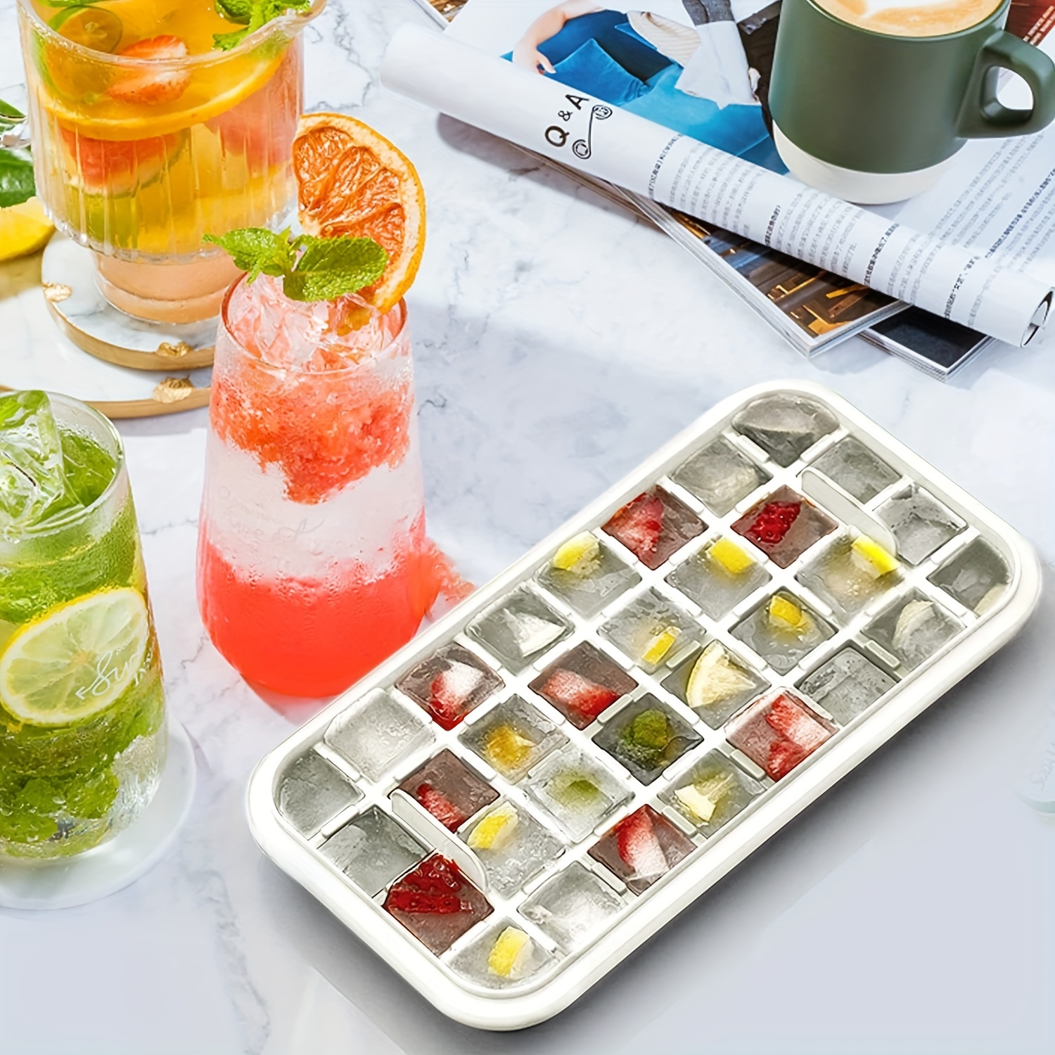 Ice Cube Tray, Stackable Ice Trays for Freezer with Lid and Bin, Easy  Release 64 Nuggets Ice for Chilling Cocktails Whiskey Tea Coffee Cool Drinks