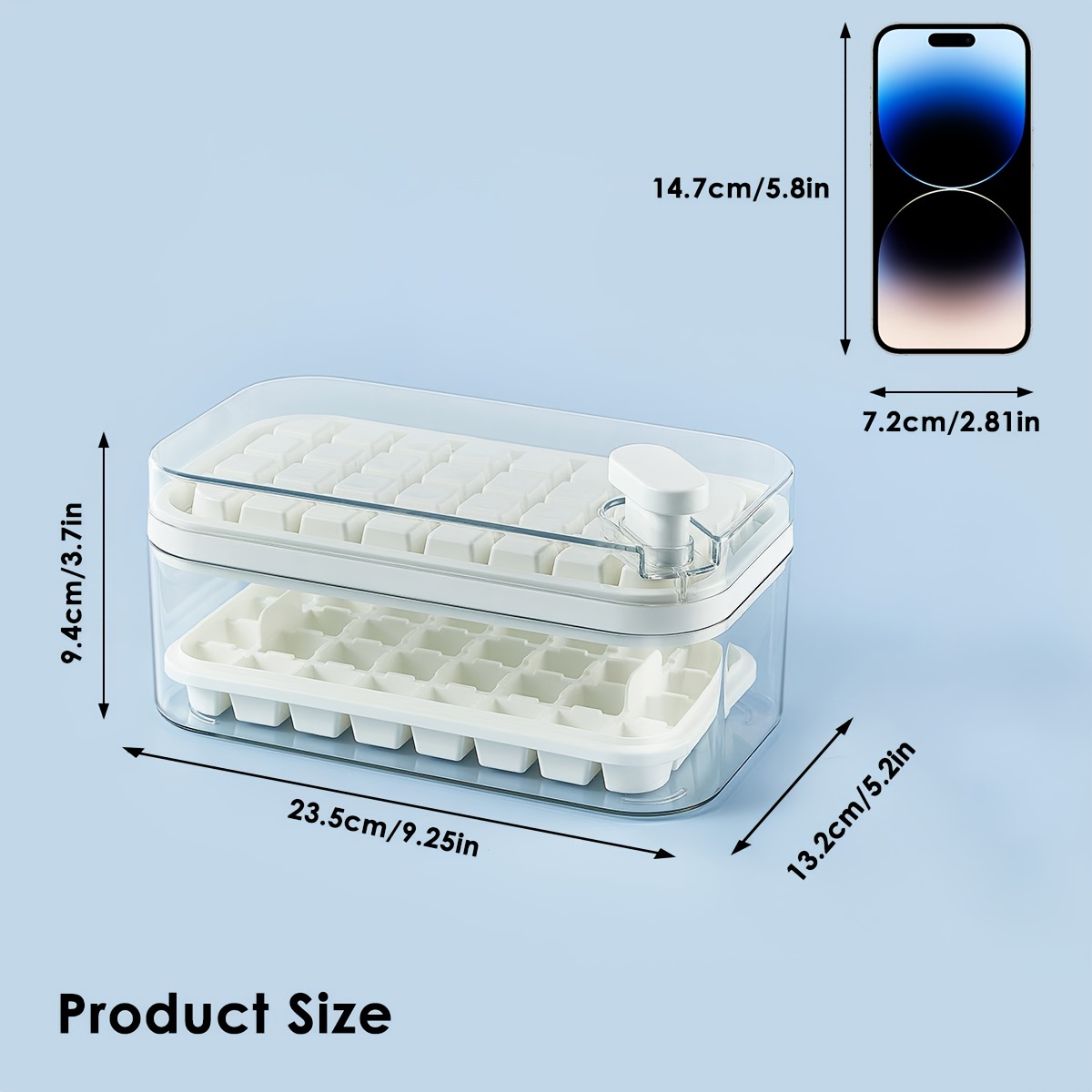 Ice Cube Trays With Lids & Bins - 64 Cubes Per Tray - Freezer Safe