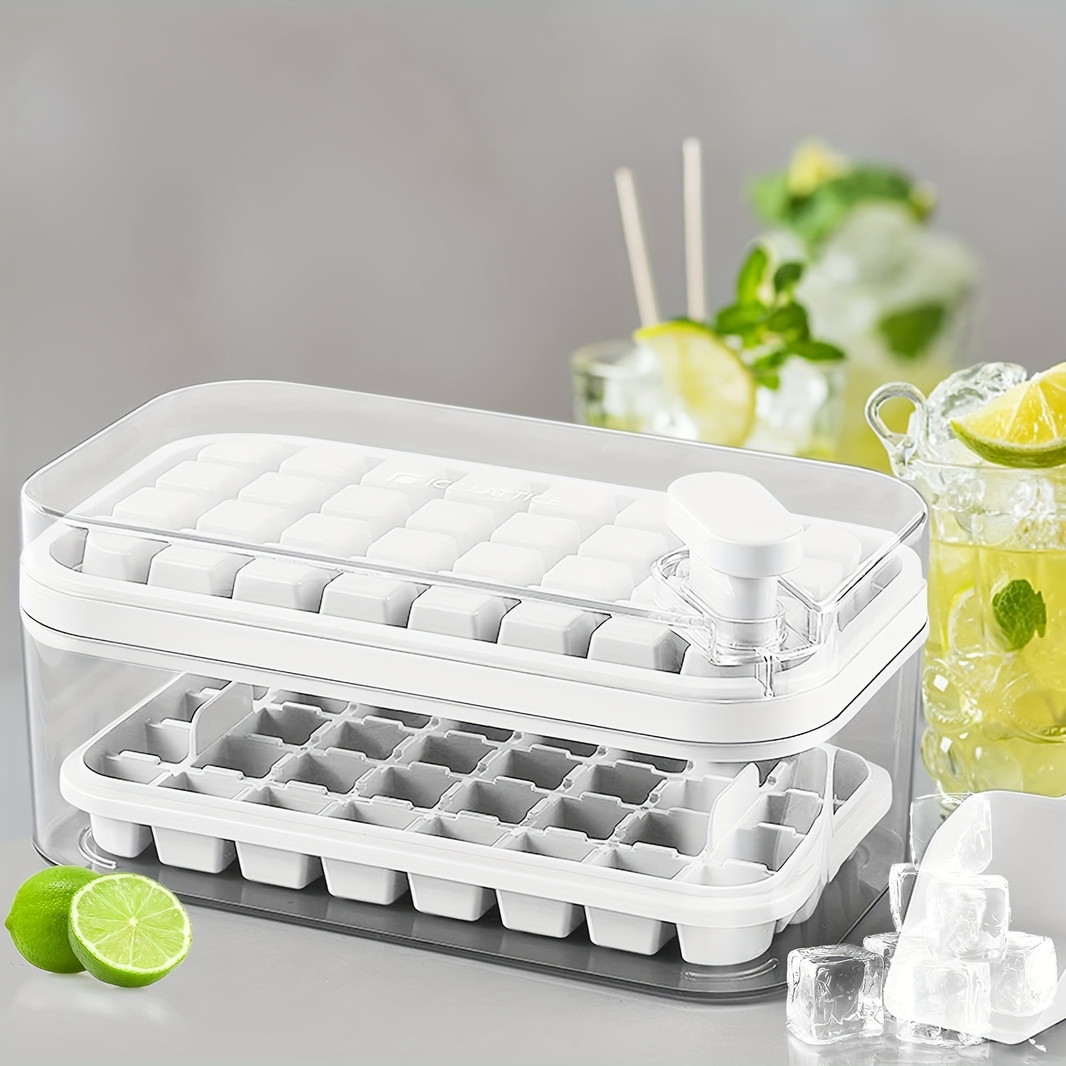  2 Pack Ice Cube Tray with Lid and Bin for Freezer