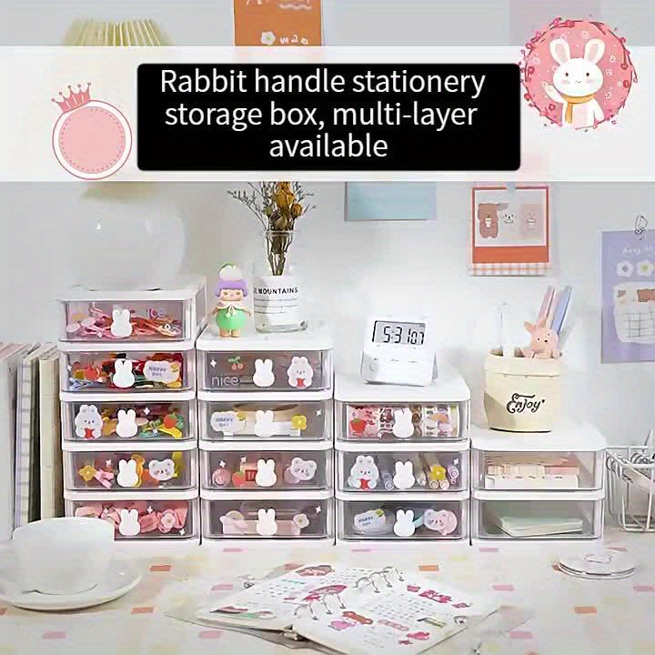Multi Layers Rabbit Handle Storage Box, Cute Multifunctional
