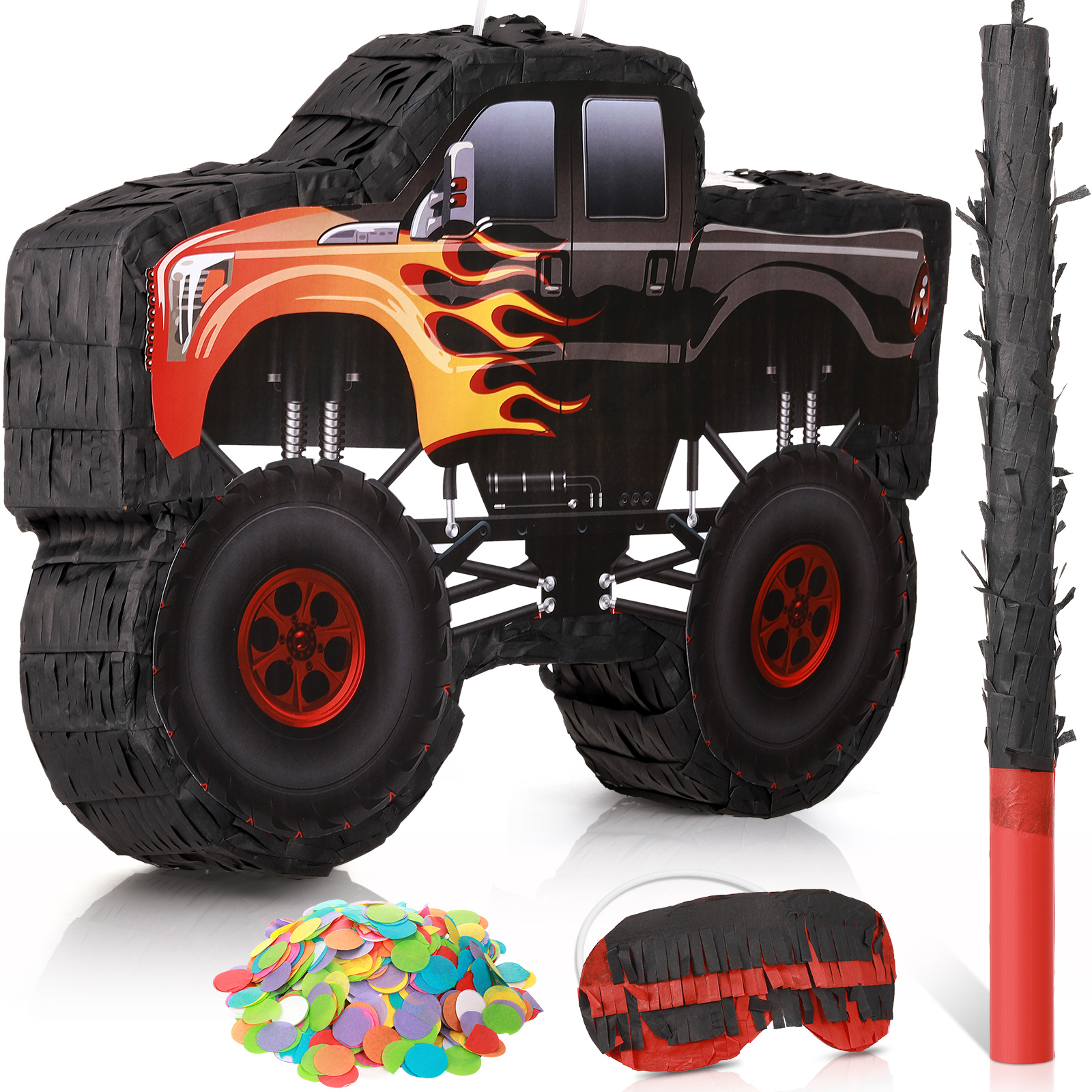 Piñata Camion Benne Ou Pelleteuse – Avec Bandeau, Bâton Et Confettis, Pour Fête D'anniversaire