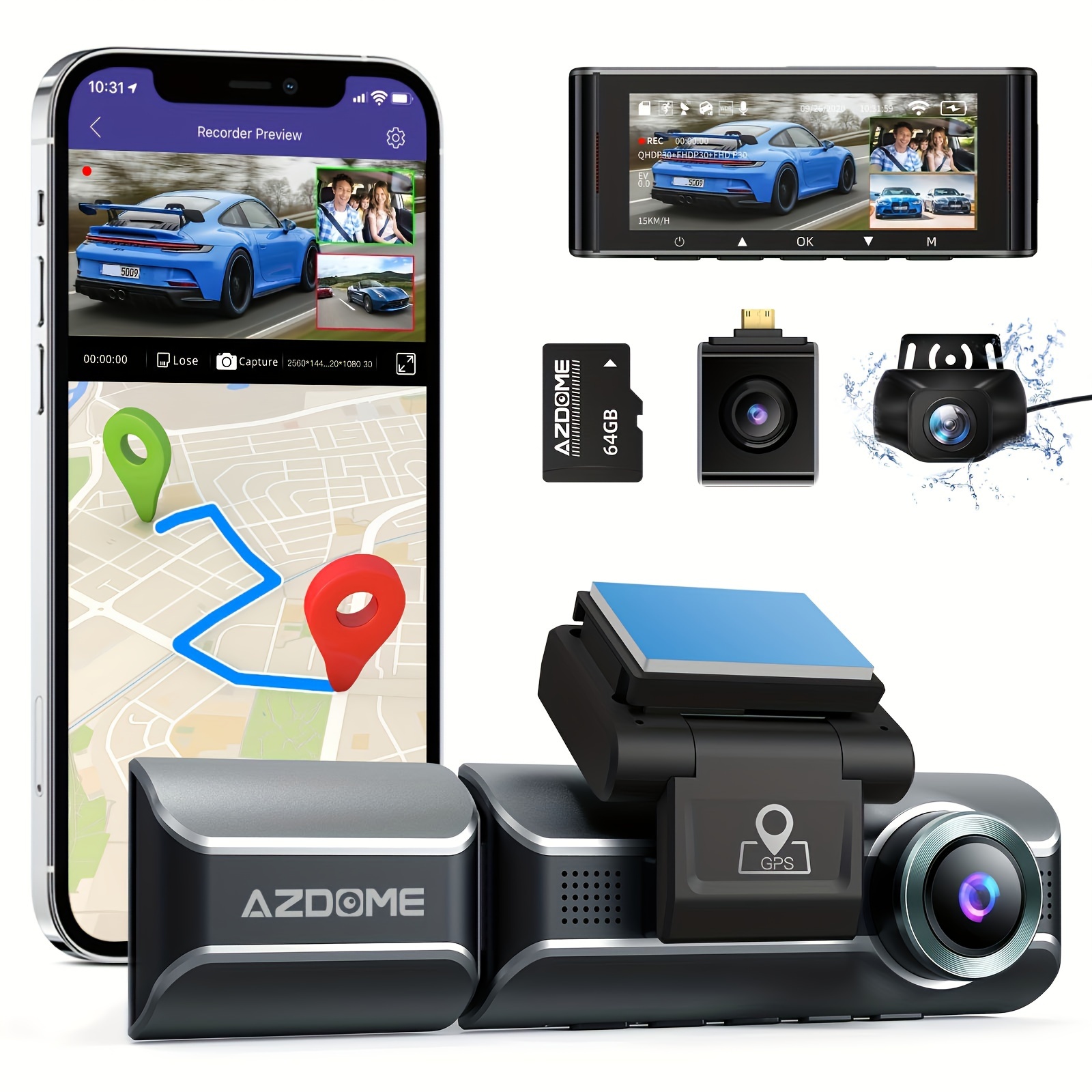 AZDOME GS63H 4K Dash Cam, Built-in WiFi GPS Dash Camera for Cars, 2160P UHD  Full HD Car Dashboard Camera Recorder, 2.4″ IPS Screen, WDR Night Vision,  170° Wide Angle, 24H Parking Mode 
