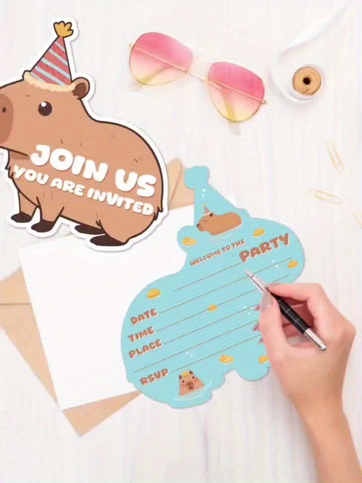 Capybara Geburtstag Einladungen 20 Stück - Mit Umschlägen & Stickern