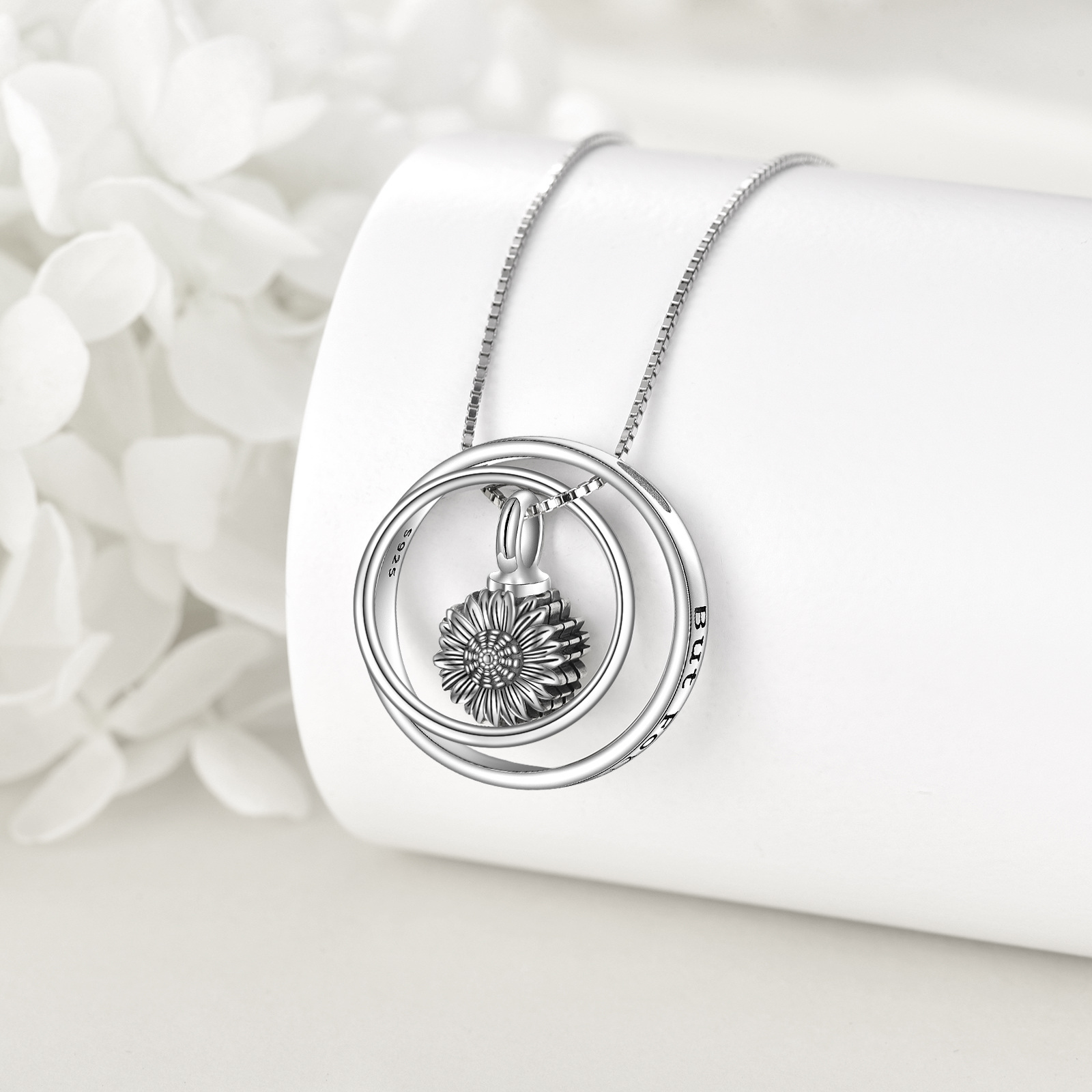 Women's 925 Sterling Silver Sunflower Urn Necklace