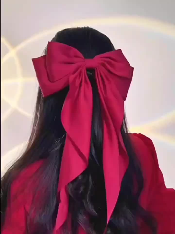 Red Satin Bow Barrette Hair Clip