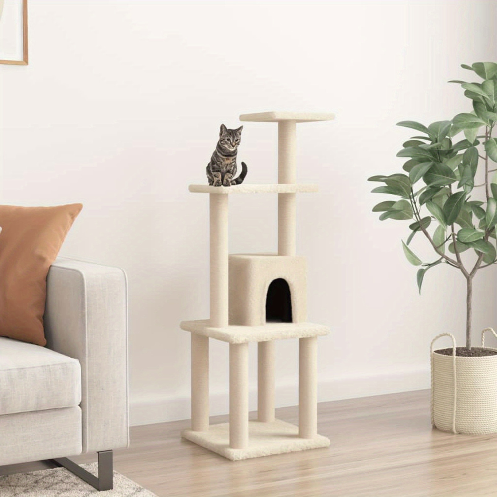 

Multi-level Cream Cat Tree With Sisal Scratching Posts, Cozy Condos & Toys - Pp Material, Ideal For All Cat Breeds - 105cm Tall, Cat Furniture, Gecheer