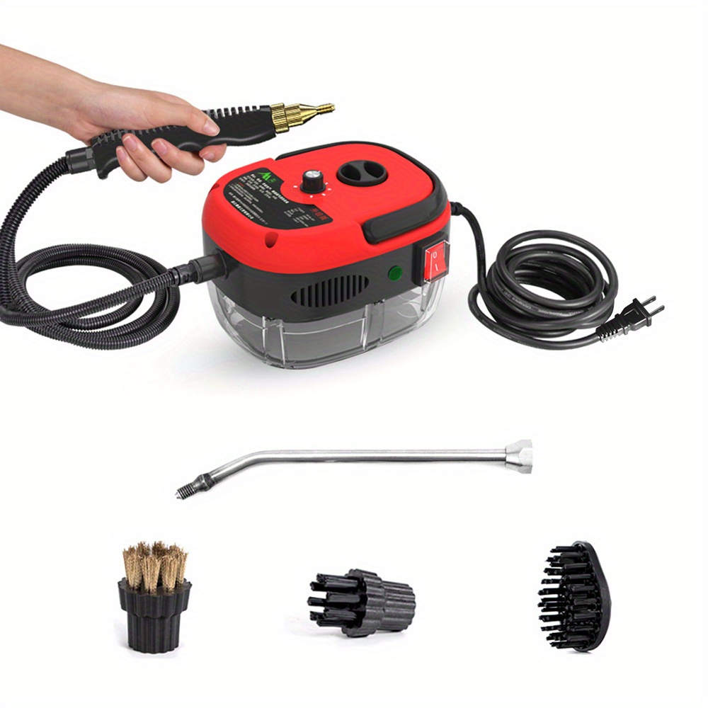 TEMU 2500w Portable Handheld Steam Cleaner 1pc - Adjustable Temperature & Pressure, Quick Heating, 6 Brush Heads - Large Capacity Water Tank, Us Plug, For Kitchens, Bathrooms, Furniture & Cars