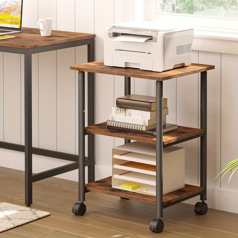 29.9 Printer Stand, Three-Level Printer Table on Wheels,   with Adjustable Storage Shelf, Ideal for Organizing for Home Office,   Stand, 3D Printer Stand, Country Brown
