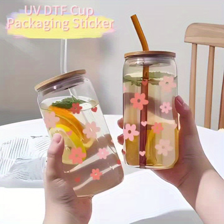 Somush UV DTF Cup Wrap, 9Sheets Coffee Theme Rub on Transfers for Crafting 16oz Libbey Glass Cups Wrap Transfer Stickers Decals Waterproof Crafts