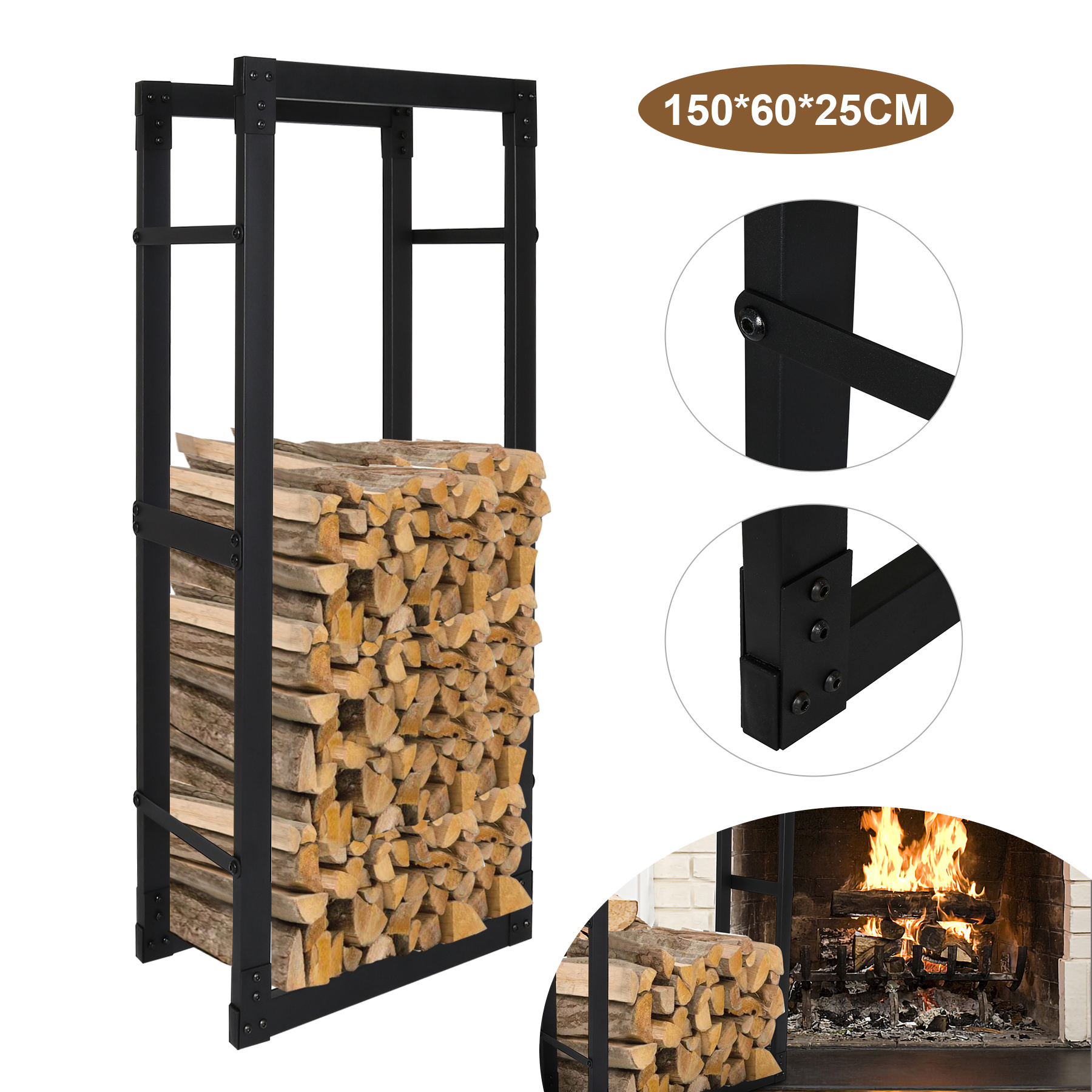 Image of Firewood Rack With Anti-slip Mats - Sturdy Wood Storage Rack With Capacity, In Sizes And -piece Or Plug-in , For Indoor And Outdoor Use, Easy Assembly