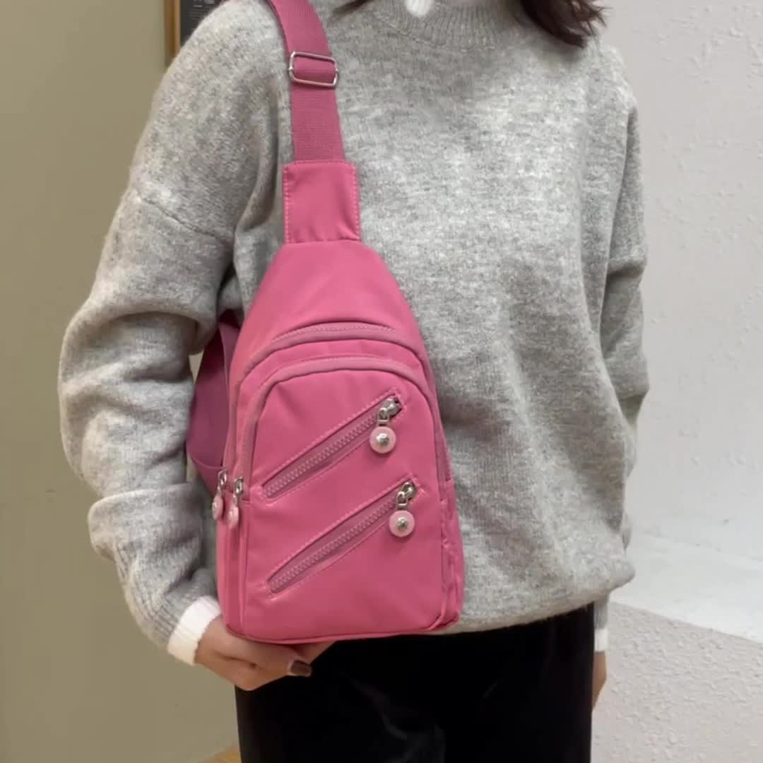 Female Sling Bags Crossbody Bag Nylon Shoulder Chest Bag,Pink 