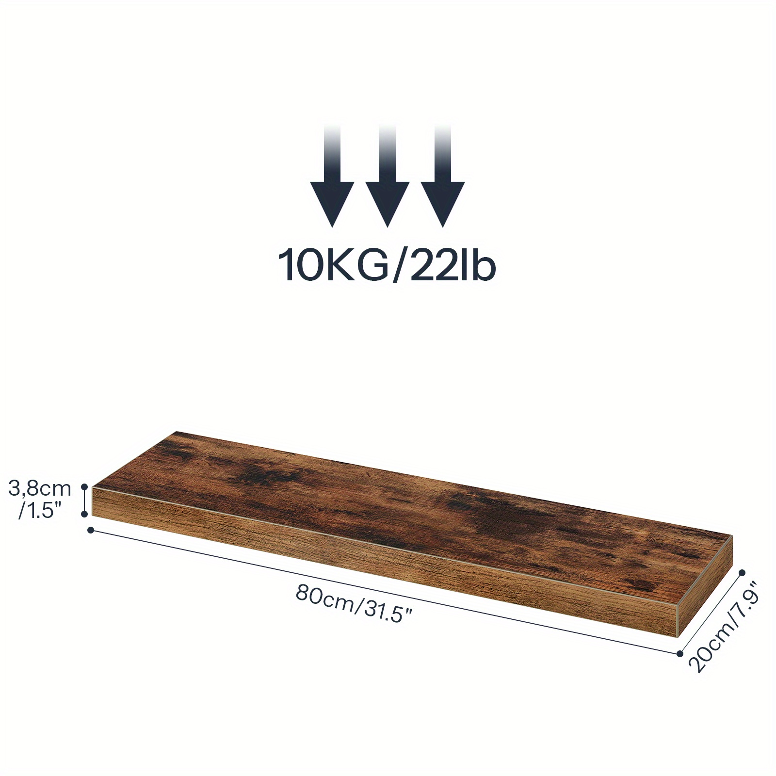 TEMU Shelves For Wall Set Of 2, 60/80/100cm Bathroom Shelf Bedroom, Living Room, Kitchen, Rustic Wood Wall Shelves, Rustic Brown