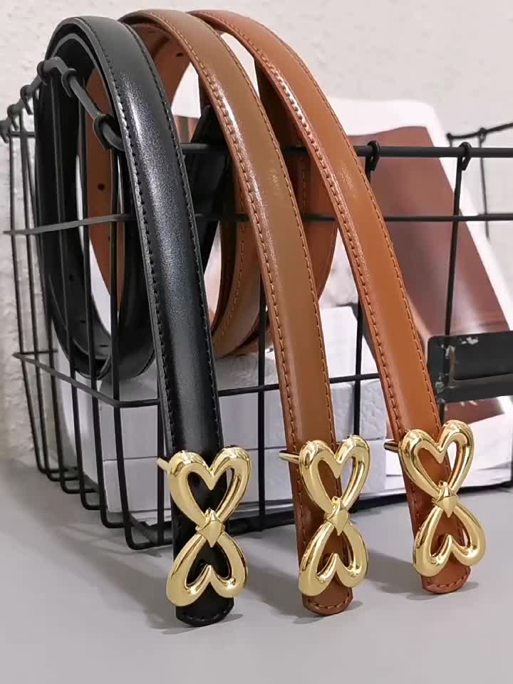 Heart Butterfly Buckle Thin Belt Leather Solid Jeans Pants Belt