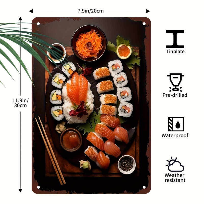 item picture 2d flat 2d flat decorative sign with japanese   chirashi design for kitchen restaurant and dining room metal iron wall art   plaque decor for   bar   wall hanging perfect room decoration