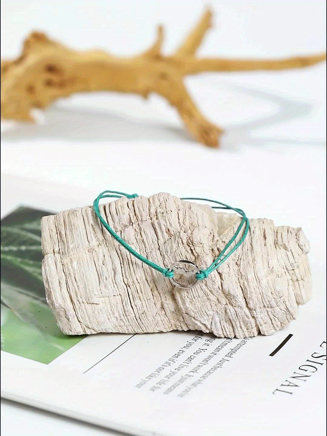 Nautical Green Rope Wax Bangle Bracelet Geometric Circular Wave