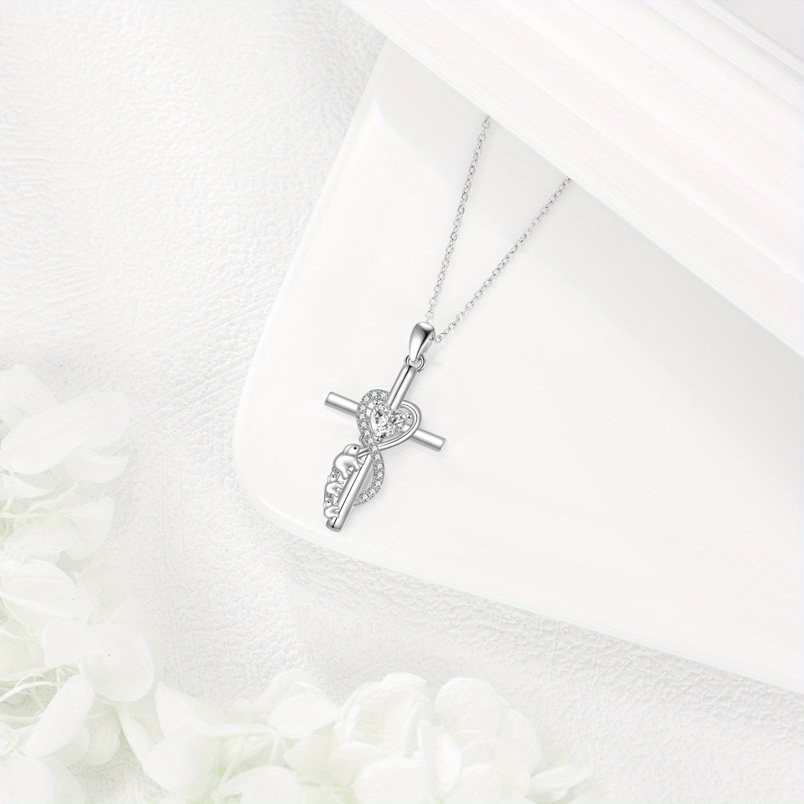925 Sterling Silver Infinity Cross Heart Elephant Pendant Necklace
