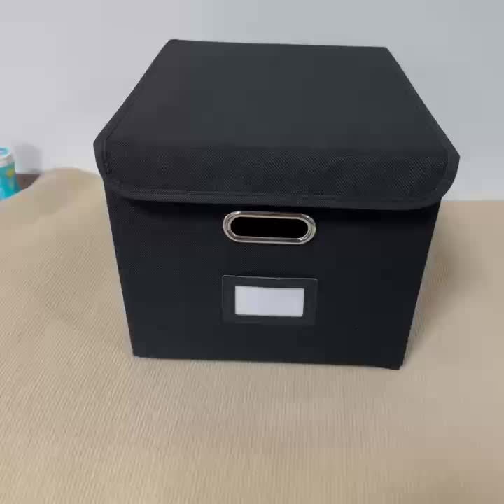 Foldable Fabric File Storage Box with Plastic Sliding Tray