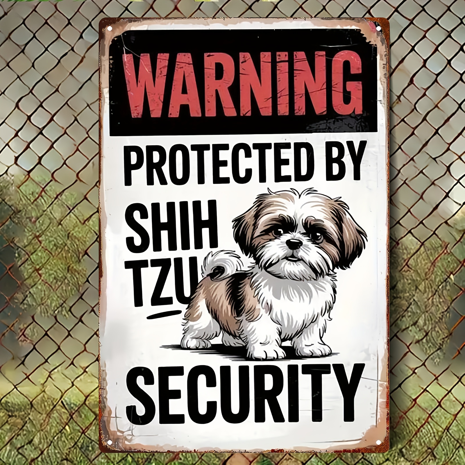 TEMU 2d Flat - This Metal Sign Featuring A Shih Tzu Is Perfect For Decorating Your For Home Or Garden. It Serves As A Warning And Adds A Retro Touch