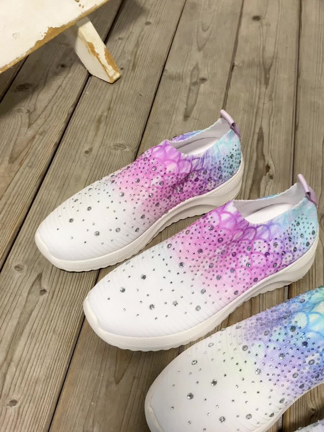 Women's Rhinestone Platform Sneakers Casual Slip-On Shoes