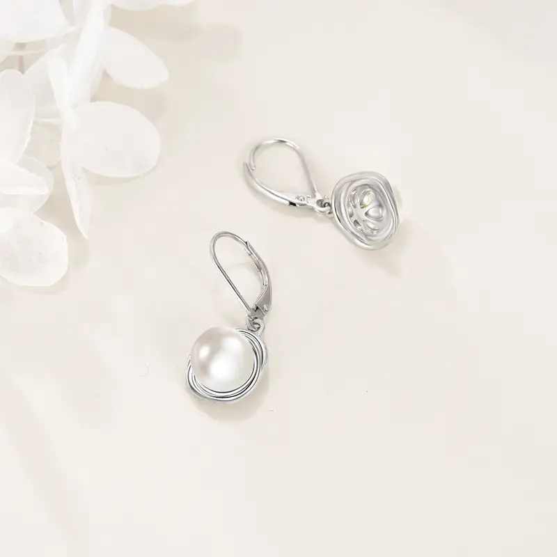 925 sterling silvery black pearl earrings french pearl spiral earrings for womens pearl jewelry Product details 1