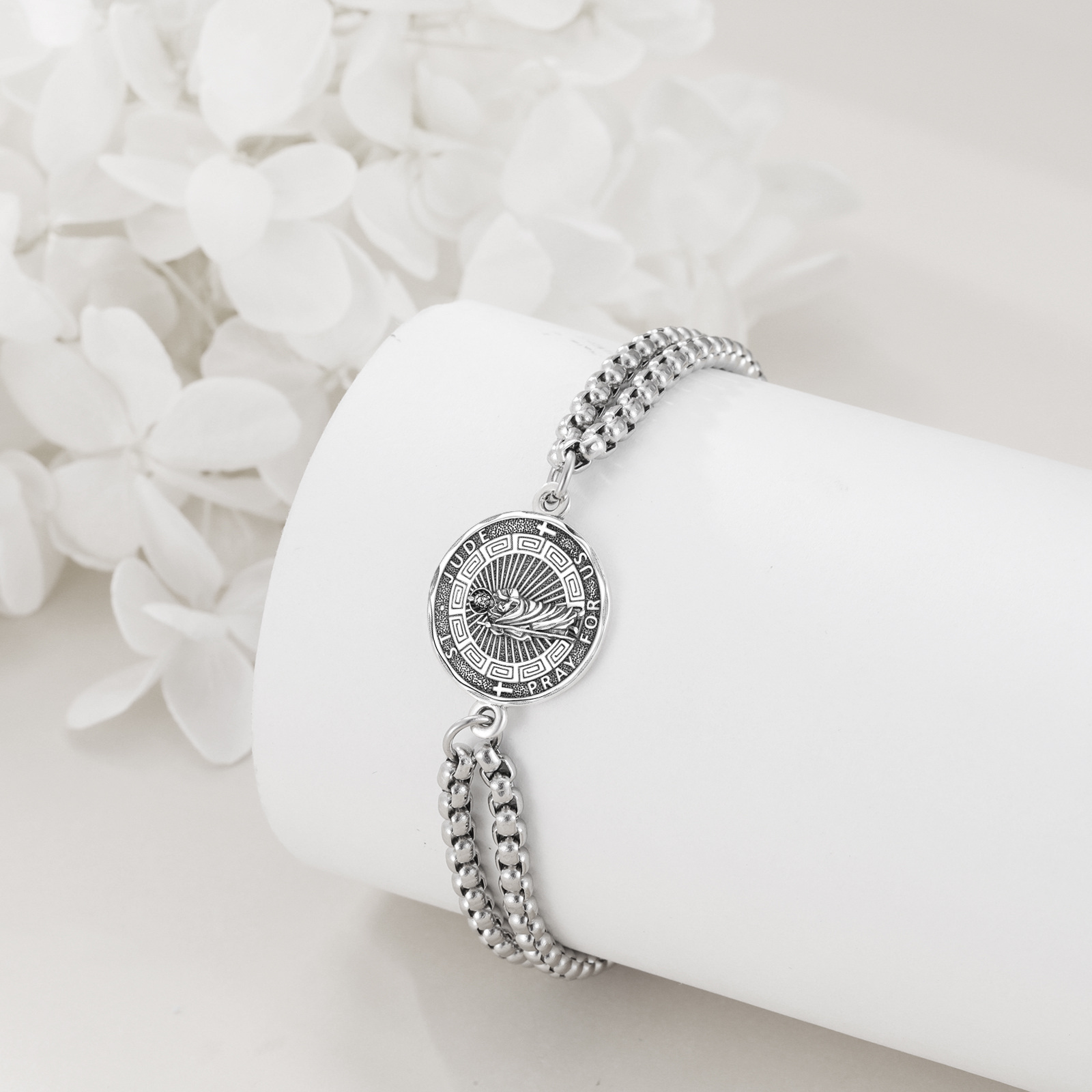 Saint Jude Sterling Silver Religious Protector Bracelet, Gift for Her