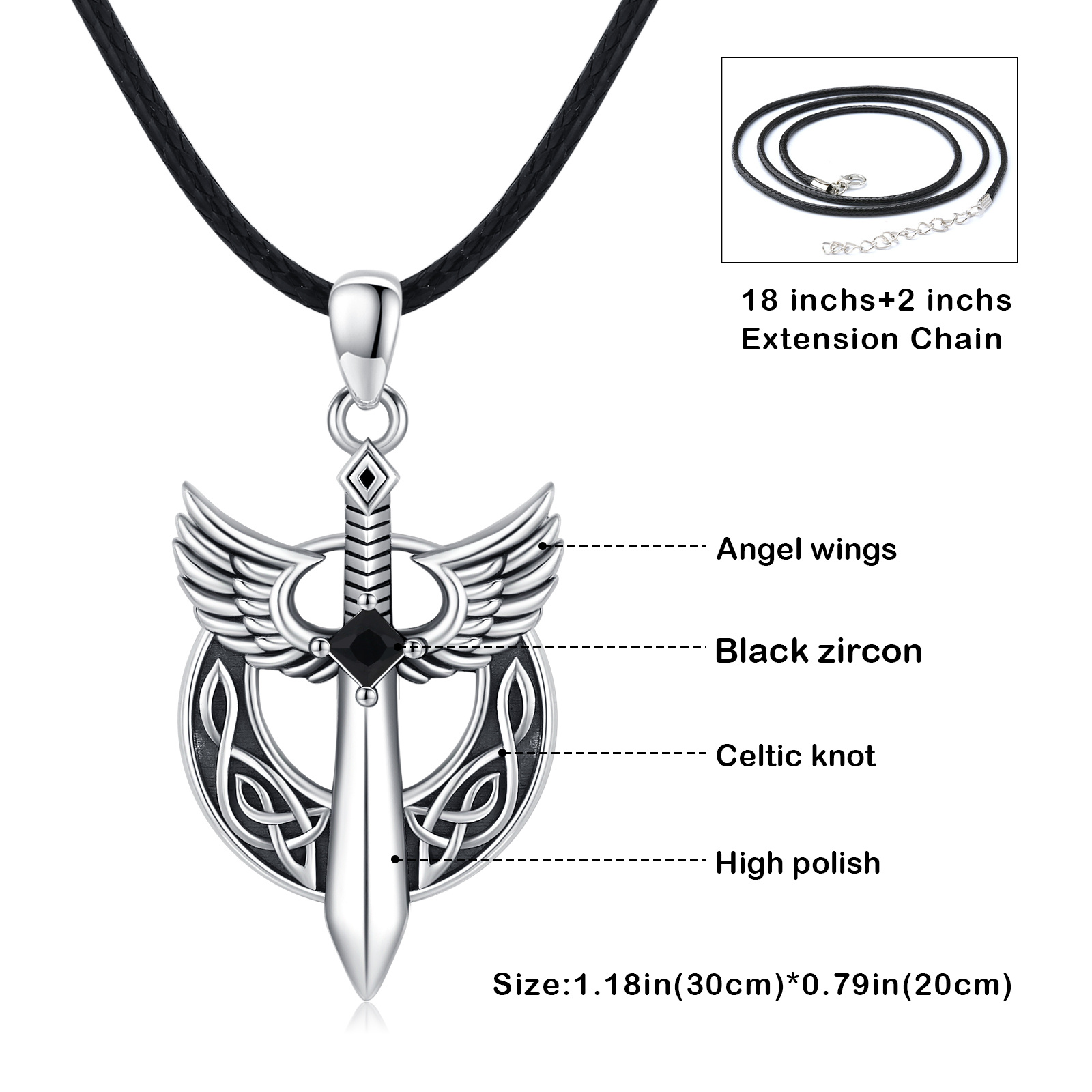 Celtic Knot Sword Necklace with Black Cubic Zirconia