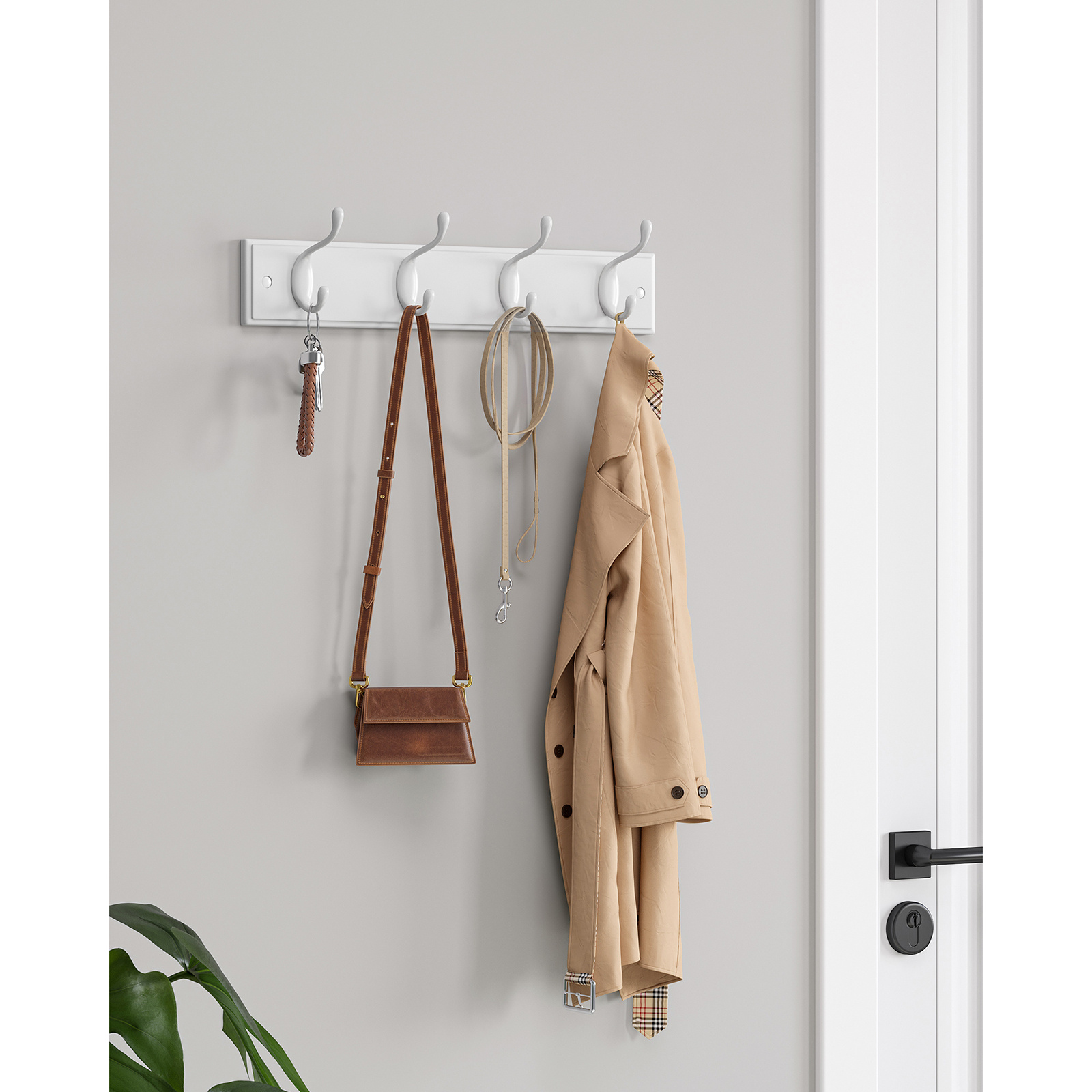 Wall Wardrobe, , , With 4 Double Hooks Made Of Metal, Furniture For Entrance Area, For Bags, Coats, Hallway, Living Room, Bedroom