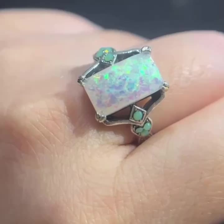 Square cut clearance opal ring