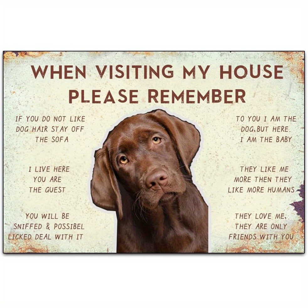 TEMU 2d Flat - 1 Durable Metal Sign Featuring Nautical Decor, Perfect For Room Decoration. When You Come To , Please Mind The Chocolate Labrador Dog,