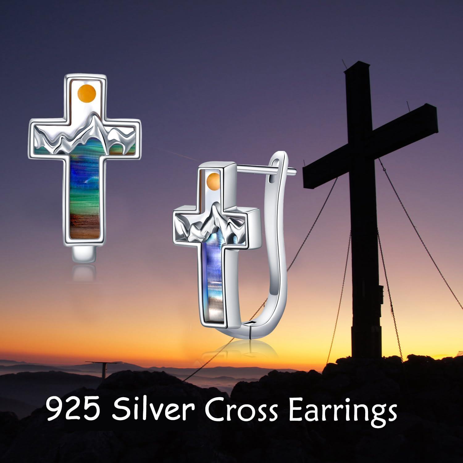 925 sterling silvery cross earrings with   agate shell   synthetic stone 925 silver post ideal for daily wear gift   everyday earrings minimalist earrings synthetic stone earrings Product details 2