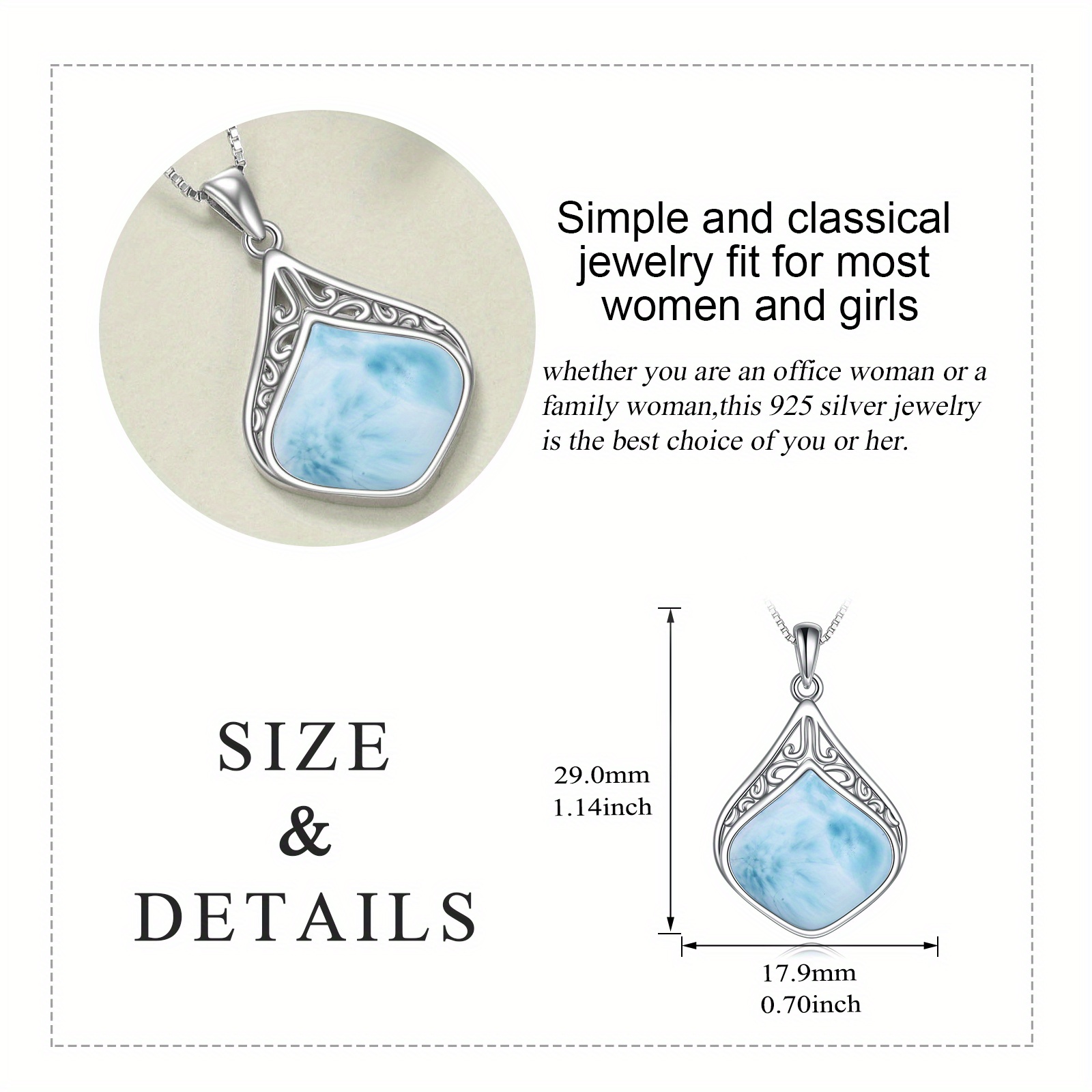 Women's Sterling Silver Larimar Filigree Teardrop Pendant Necklace
