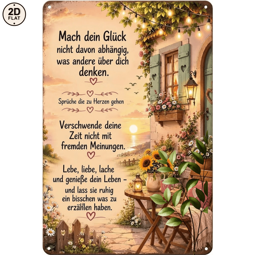 Image of 2d Flat, [2d Flat] 1pc Metal Sign. Cozy Terrace Sunset "don't Make Your Happiness Dependent On What For Of You" Perfect For Home, Office, Bar, Outdoor Decor 20x30cm 2d Flat, 2d Flat
