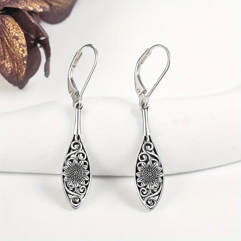 925 sterling silver vintage sunflower earrings with french clasp retro style detailed daily wear or gifting everyday earrings vintage style earrings plated Product details 2