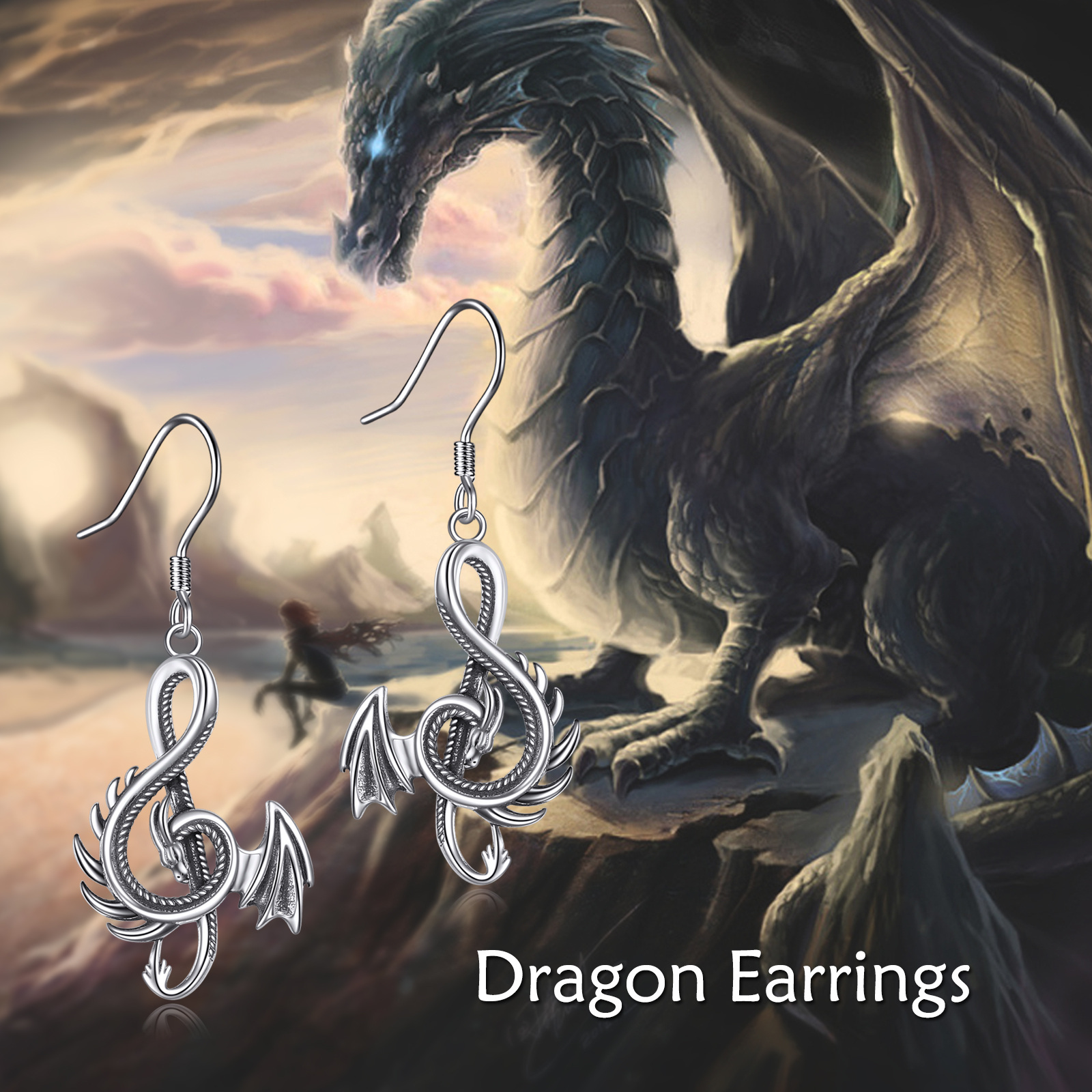 Vintage Gothic Dragon Earrings 925 Silver Jewelry for Women