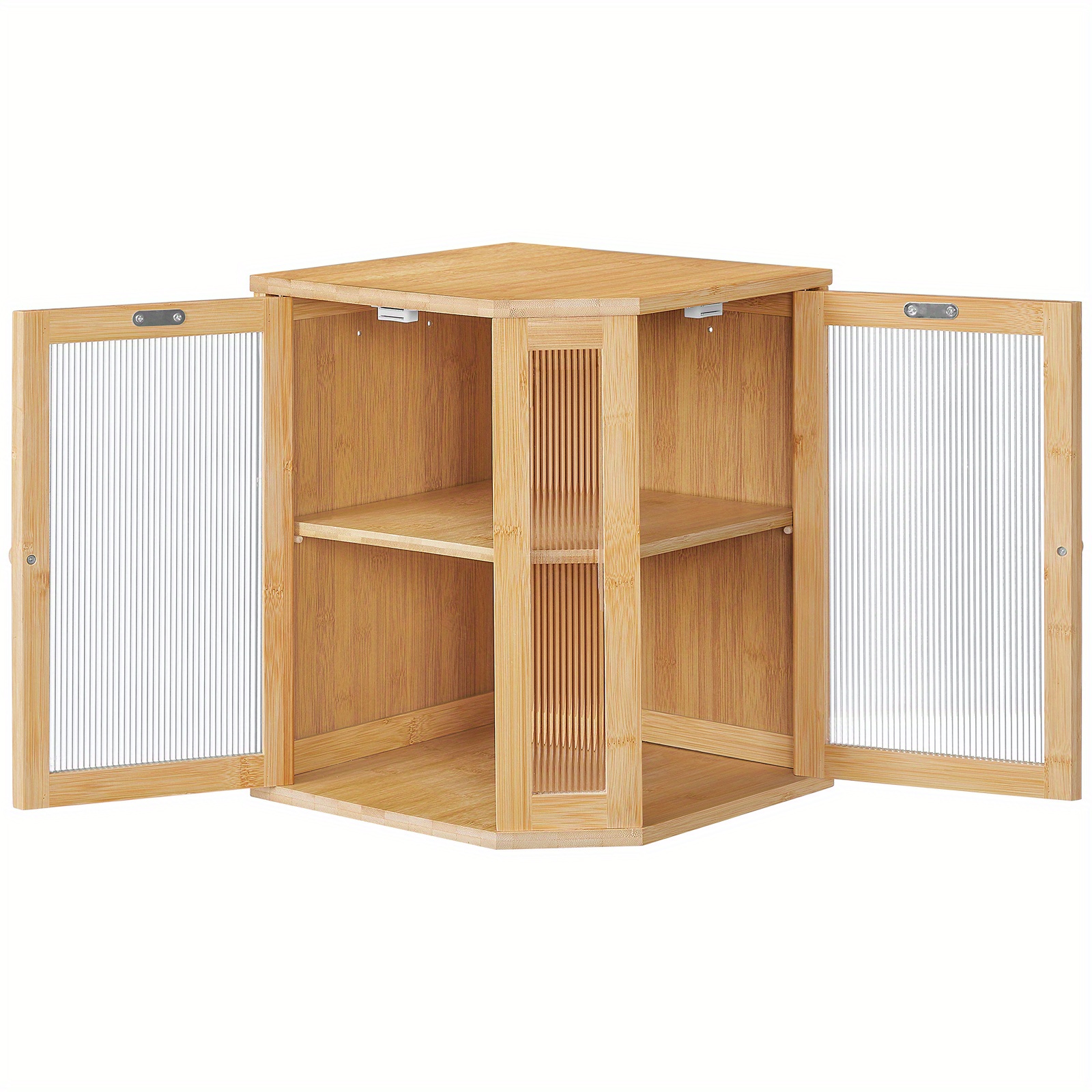TEMU Natural, Bamboo Bread Box, Kitchen Countertop Corner Bread Box, Large Capacity 2-tier Bread Box, Bread Storage Container With Dual Rippled