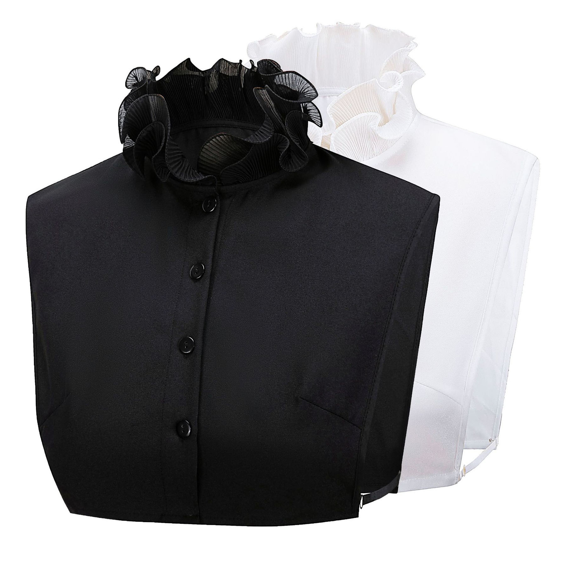 Set Of 2 Women's Faux Collar Dickey Collars (in Black And White) Sleeveless Half-shirt With A Stand Collar, Stylish And Versatile