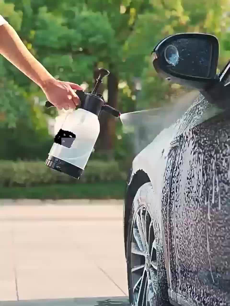 Pulvérisateur Mousse Voiture 2L - Canon à Neige Portable à Pression, Buse Réglable + Rechange, Nettoyage Auto Jardin Maison Efficace (Noir)