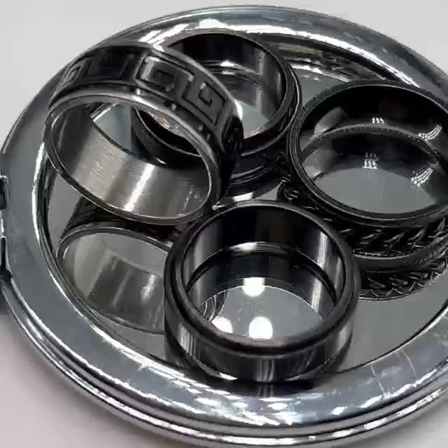 4pcs Stainless Steel Rotatable Rings Set - Great Wall Pattern