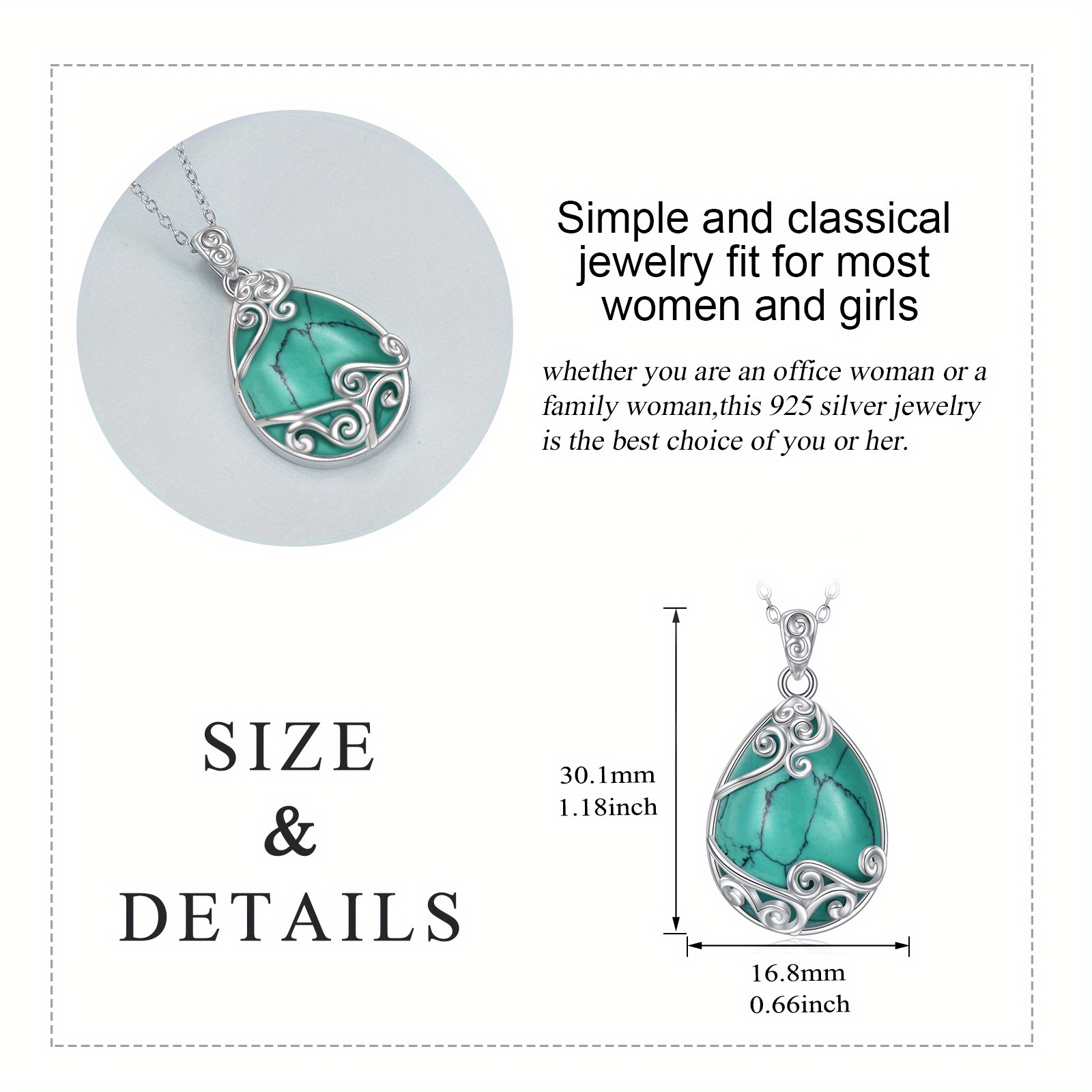 925 Sterling Silver Patterned Pendant Necklace Set with Synthetic Turquoise