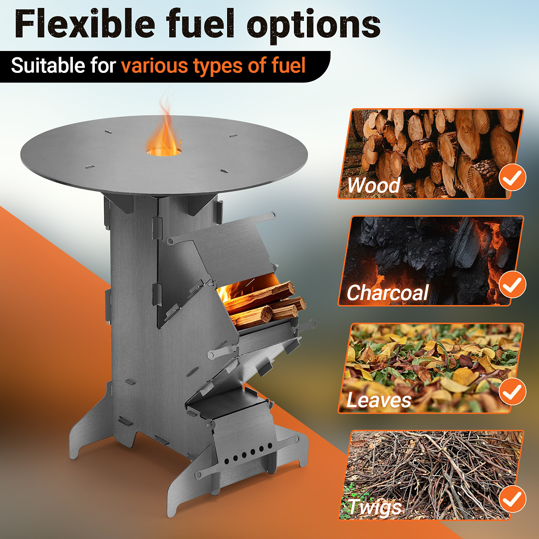 Image of Rocket Stove With Baking Tray Including Fire Tongs And 2 Extra Legs Camping Stove Made Of 3millimeter Thick Camping Stove Wood Burning Stove Rocket Stove Suitable For Outdoor Use