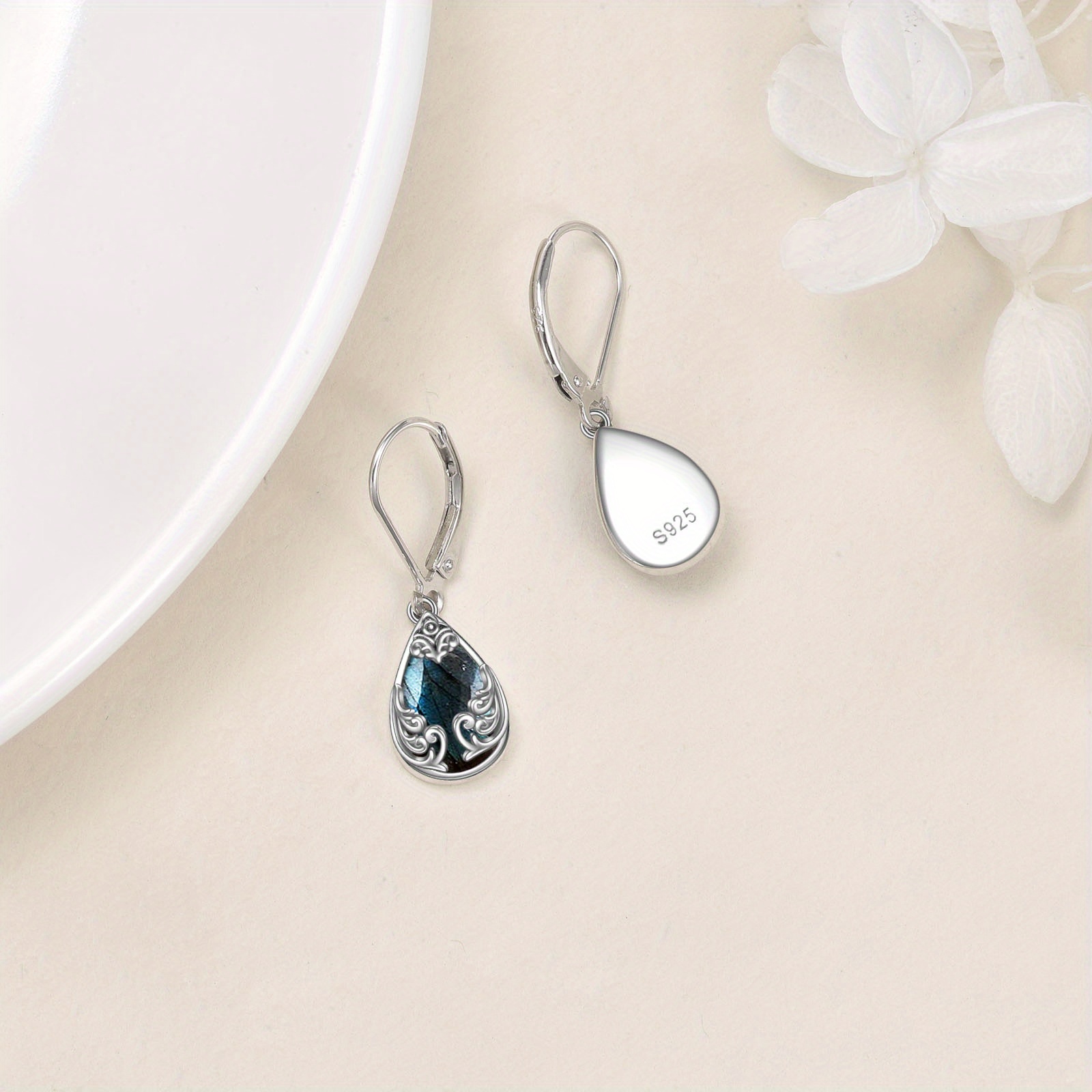 labradorite   teardrop drop dangle earrings sterling silvery leverback earrings jewelry Product details 5