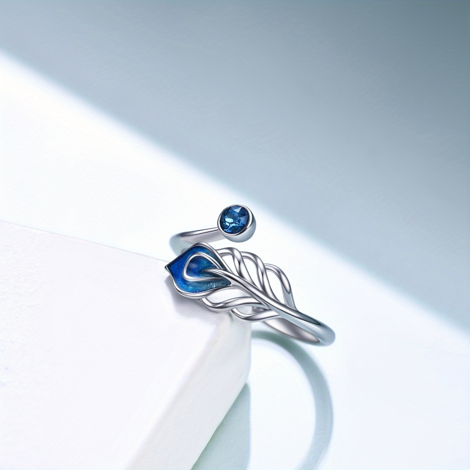 Adjustable Sterling Silver Open Feather Ring for Women